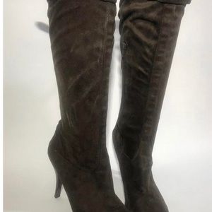 chocolate brown ultra suede knee-high high heel boot,great condition